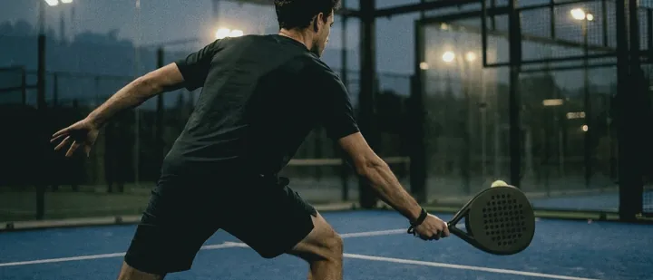 Volley auf einem Padelplatz in der Dämmerung